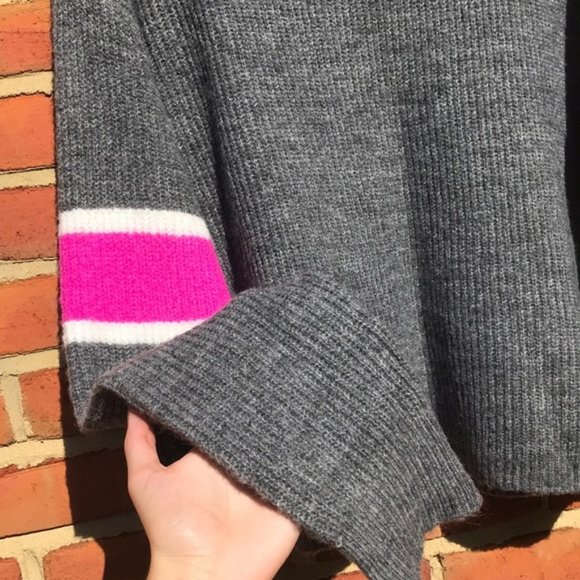 Gray and Pink Revolve John + Jenn Varsity Stripe Mock Neck Sweater - Picture 6 of 13